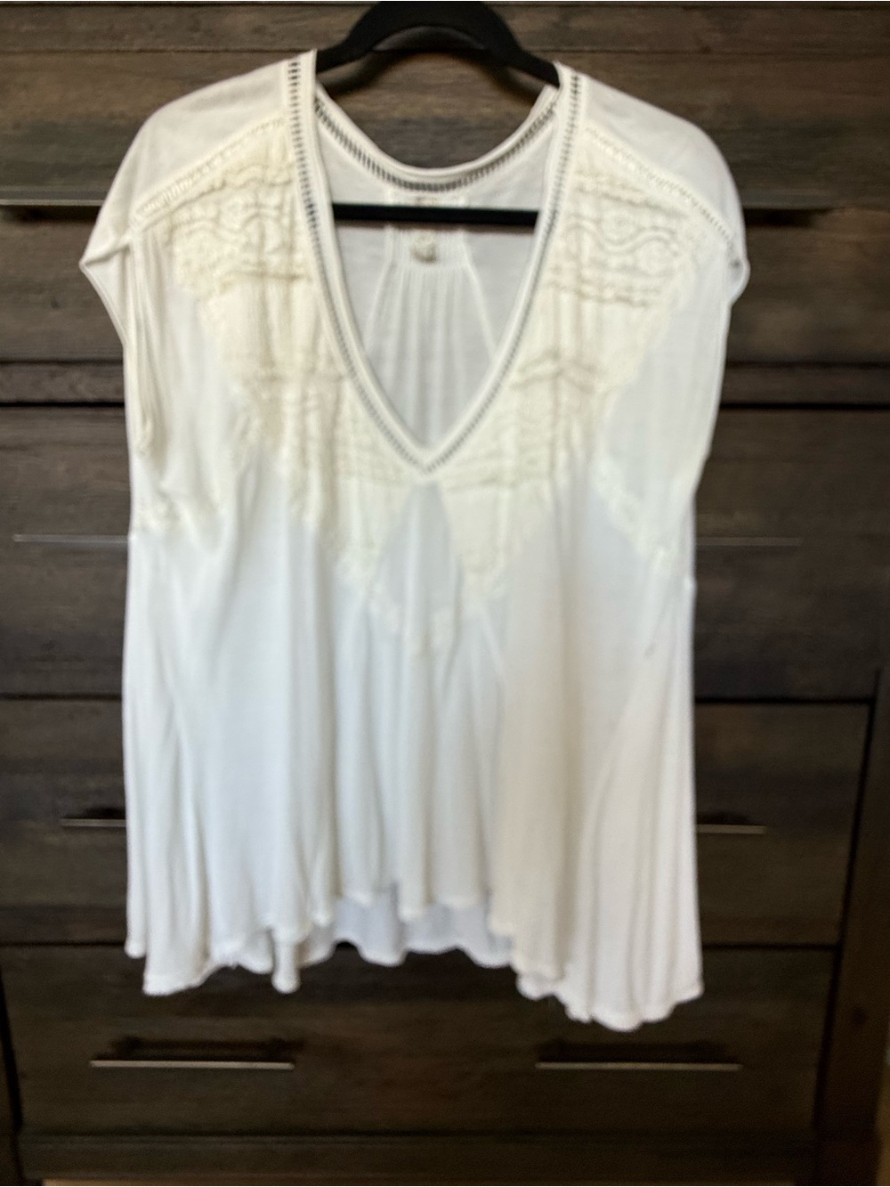 Free People Cream V-Neck Embroidered Tunic sz S